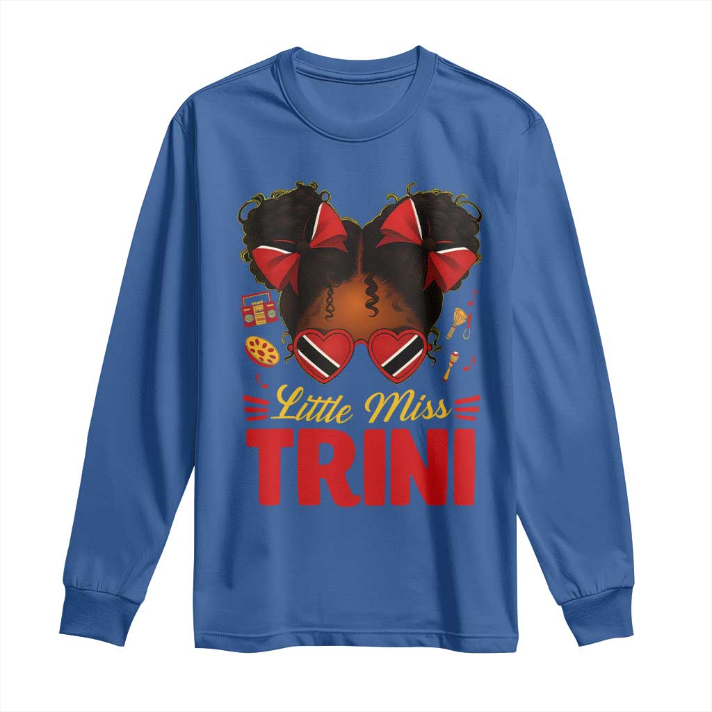 Little Miss Trinidad And Tobago Long Sleeve Shirt Afro Black Messy Bun Girl Trini Flag Bow TS10 Royal Blue Print Your Wear