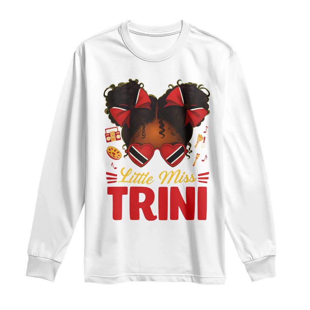 Little Miss Trinidad And Tobago Long Sleeve Shirt Afro Black Messy Bun Girl Trini Flag Bow TS10 White Print Your Wear