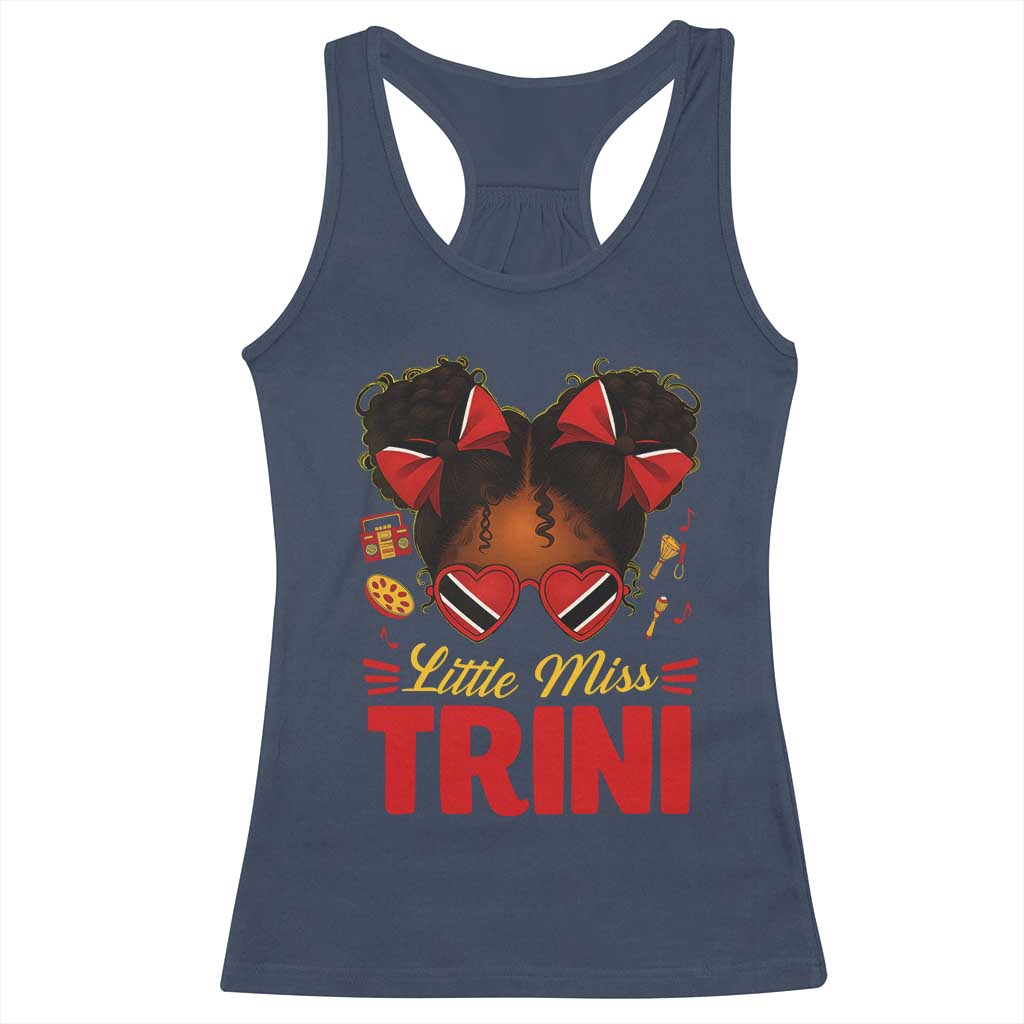 Little Miss Trinidad And Tobago Racerback Tank Top Afro Black Messy Bun Girl Trini Flag Bow TS10 Navy Print Your Wear
