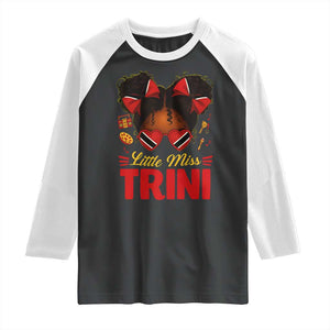 Little Miss Trinidad And Tobago Raglan Shirt Afro Black Messy Bun Girl Trini Flag Bow TS10 Black White Print Your Wear