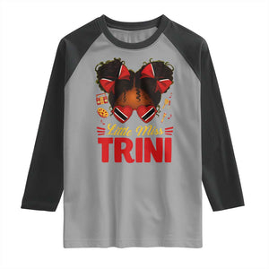 Little Miss Trinidad And Tobago Raglan Shirt Afro Black Messy Bun Girl Trini Flag Bow TS10 Sport Gray Black Print Your Wear