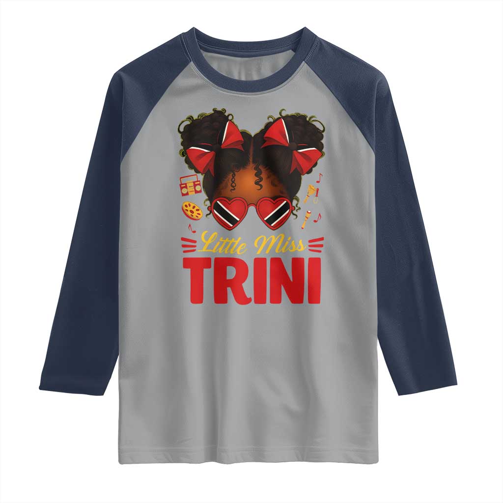 Little Miss Trinidad And Tobago Raglan Shirt Afro Black Messy Bun Girl Trini Flag Bow TS10 Sport Gray Navy Print Your Wear