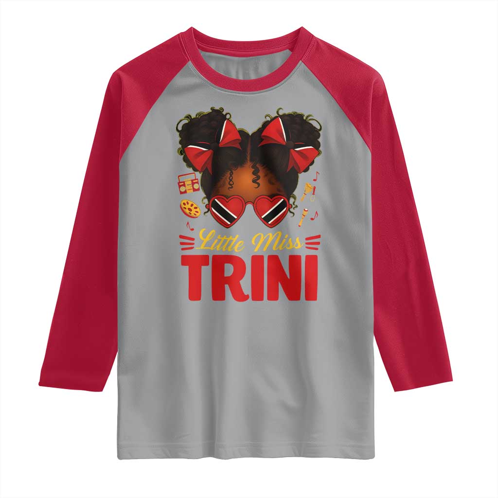 Little Miss Trinidad And Tobago Raglan Shirt Afro Black Messy Bun Girl Trini Flag Bow TS10 Sport Gray Red Print Your Wear