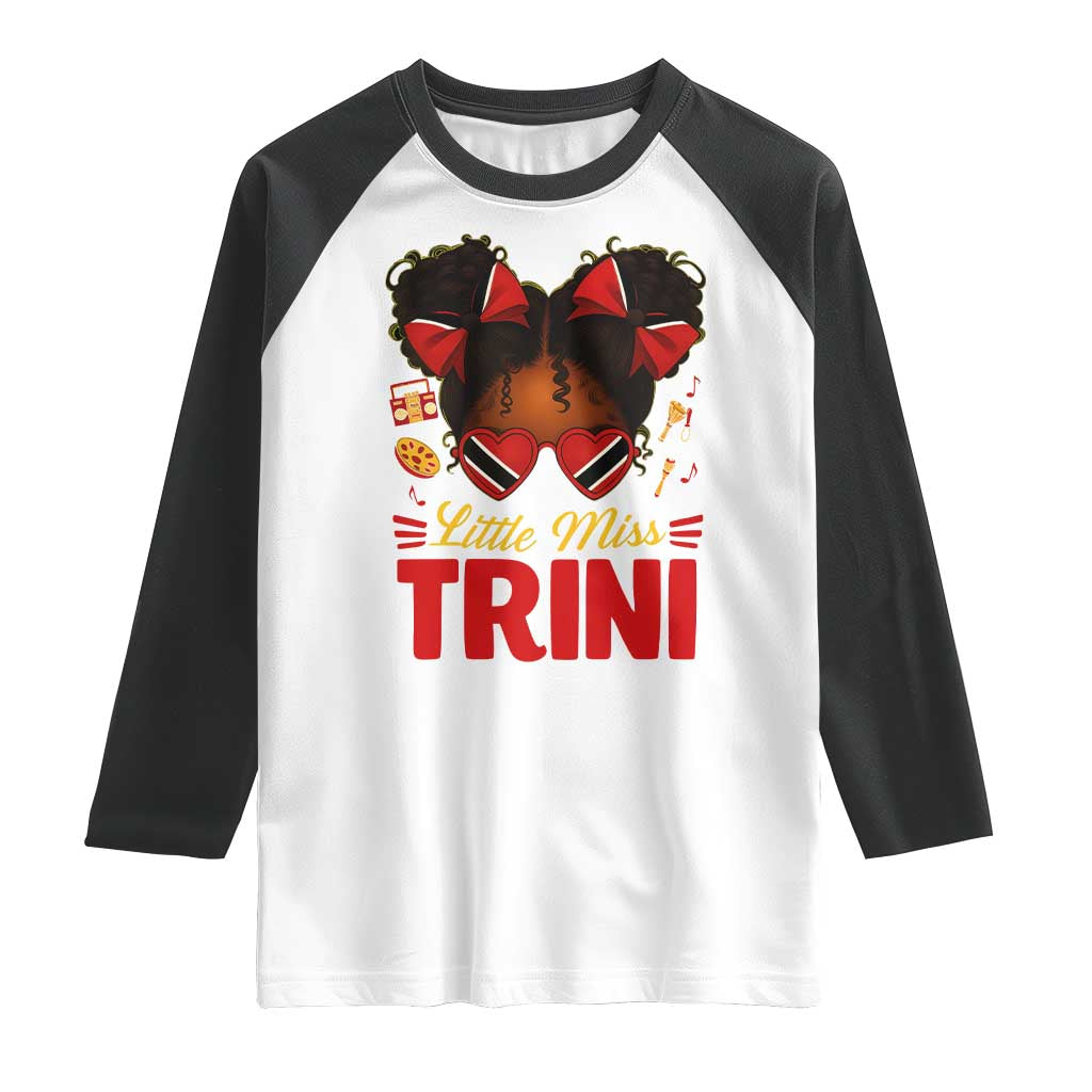 Little Miss Trinidad And Tobago Raglan Shirt Afro Black Messy Bun Girl Trini Flag Bow TS10 White Black Print Your Wear
