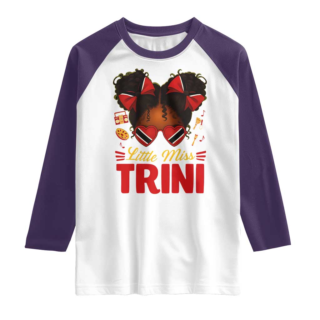 Little Miss Trinidad And Tobago Raglan Shirt Afro Black Messy Bun Girl Trini Flag Bow TS10 White Purple Print Your Wear