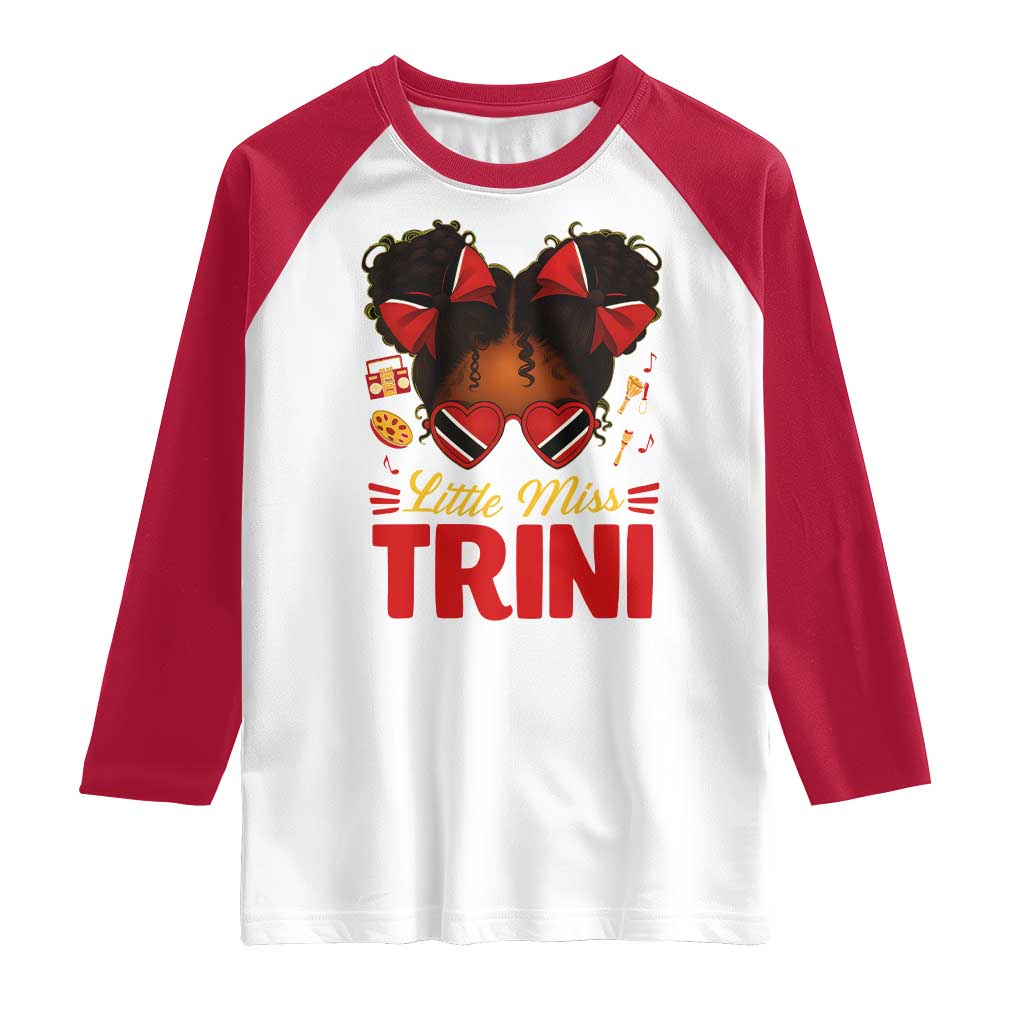 Little Miss Trinidad And Tobago Raglan Shirt Afro Black Messy Bun Girl Trini Flag Bow TS10 White Red Print Your Wear