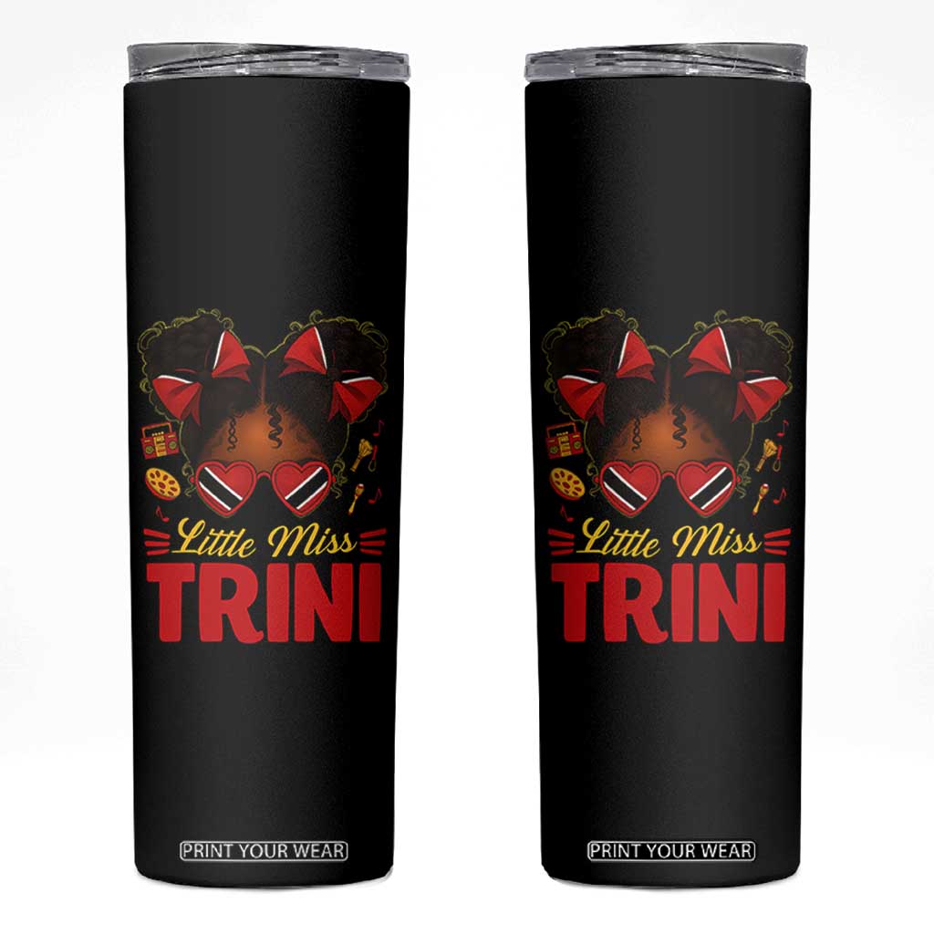Little Miss Trinidad And Tobago Skinny Tumbler Afro Black Messy Bun Girl Trini Flag Bow TS10 Black Print Your Wear
