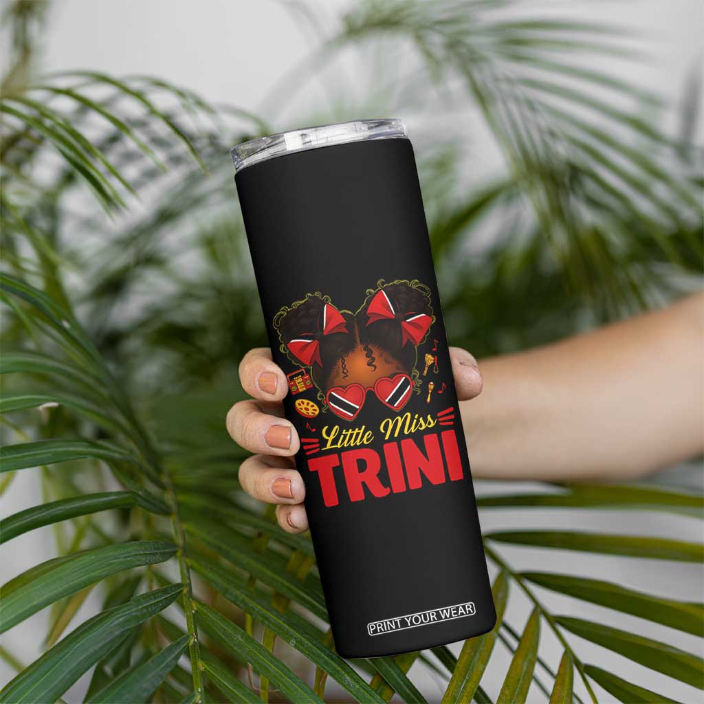 Little Miss Trinidad And Tobago Skinny Tumbler Afro Black Messy Bun Girl Trini Flag Bow TS10 Print Your Wear