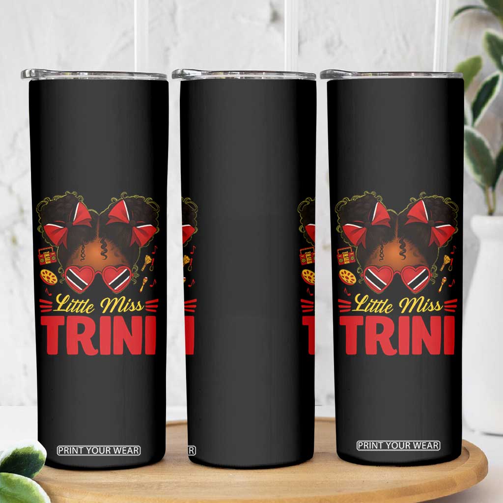 Little Miss Trinidad And Tobago Skinny Tumbler Afro Black Messy Bun Girl Trini Flag Bow TS10 Print Your Wear