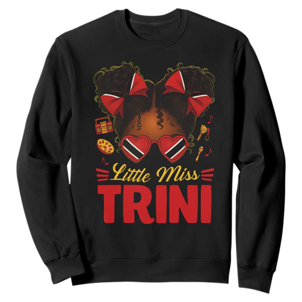 Little Miss Trinidad And Tobago Sweatshirt Afro Black Messy Bun Girl Trini Flag Bow TS10 Black Print Your Wear