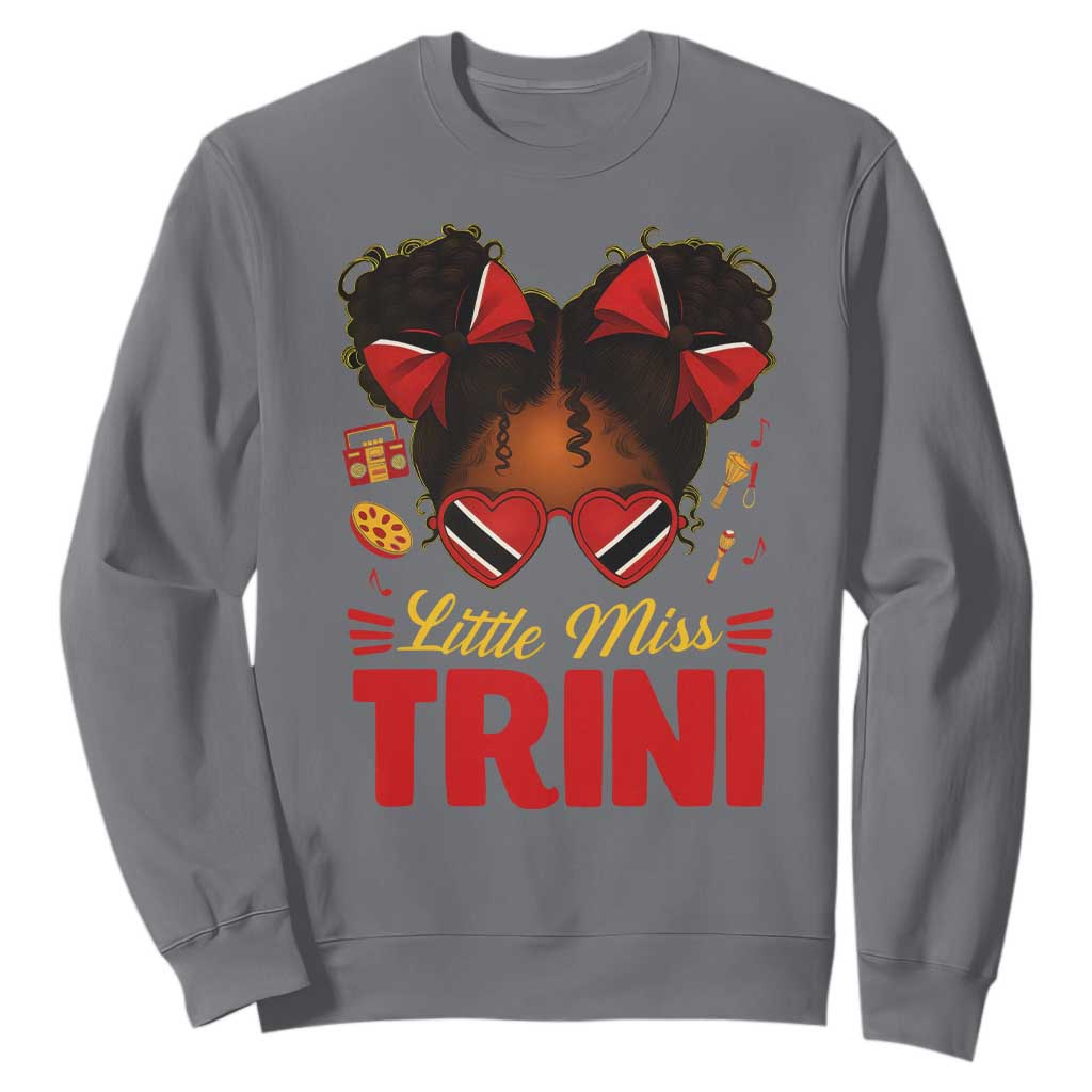 Little Miss Trinidad And Tobago Sweatshirt Afro Black Messy Bun Girl Trini Flag Bow TS10 Charcoal Print Your Wear