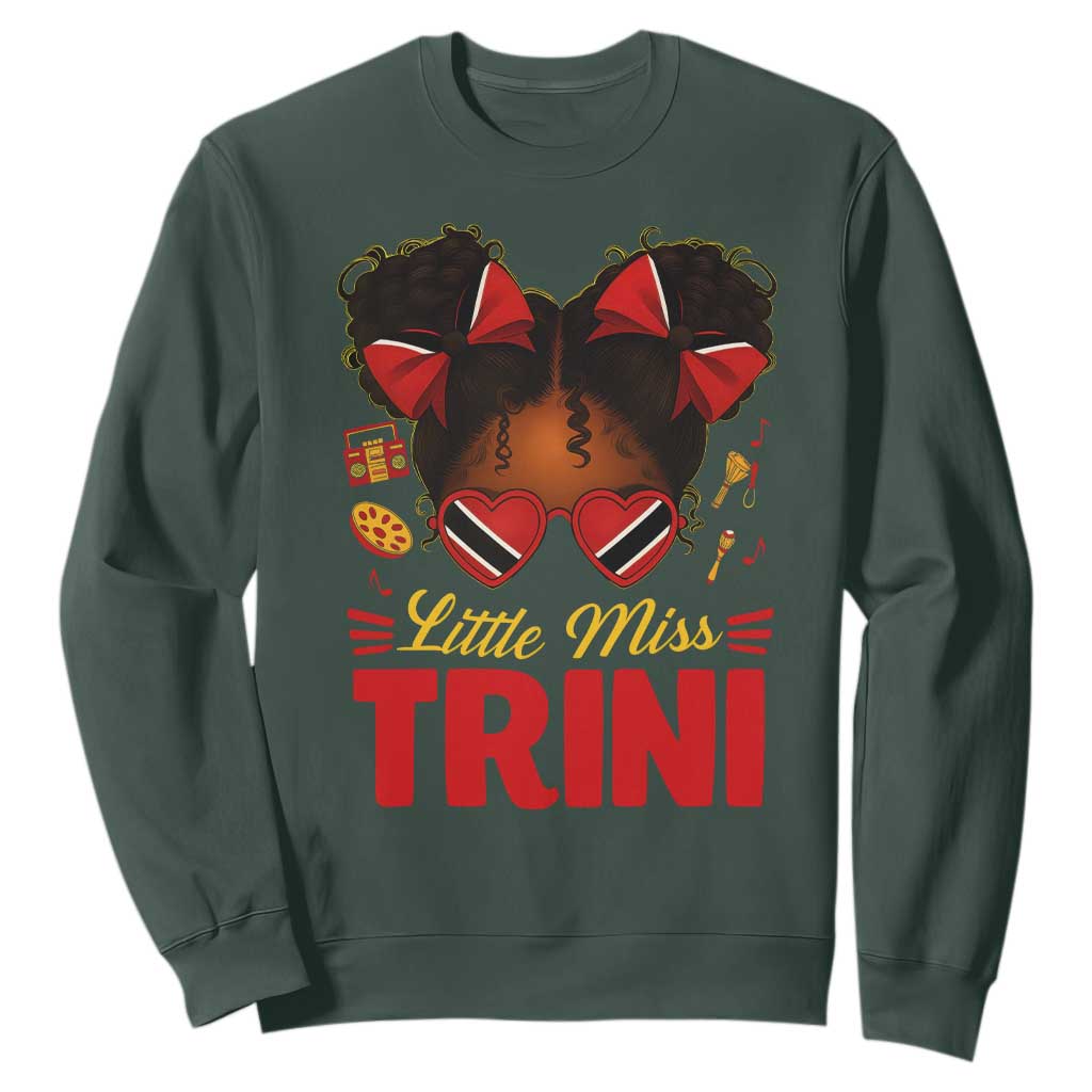 Little Miss Trinidad And Tobago Sweatshirt Afro Black Messy Bun Girl Trini Flag Bow TS10 Dark Forest Green Print Your Wear