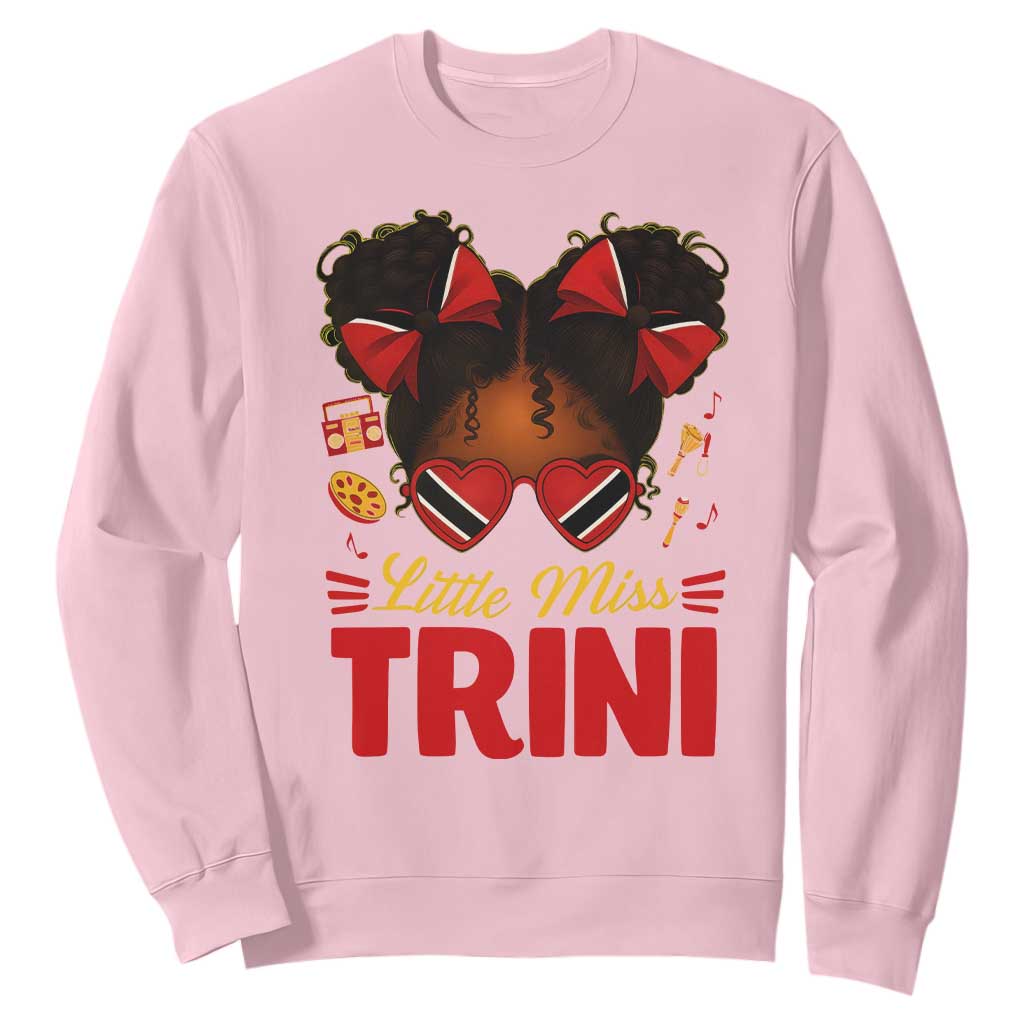 Little Miss Trinidad And Tobago Sweatshirt Afro Black Messy Bun Girl Trini Flag Bow TS10 Light Pink Print Your Wear
