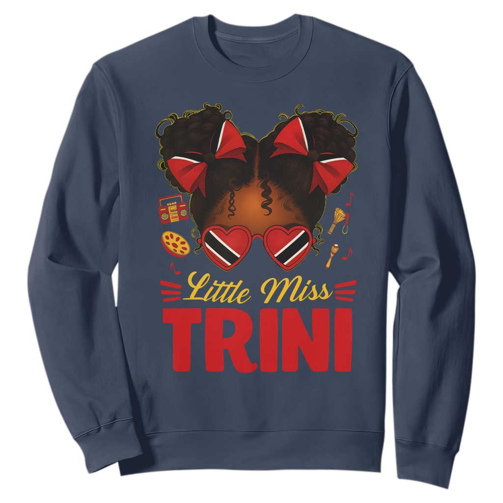 Little Miss Trinidad And Tobago Sweatshirt Afro Black Messy Bun Girl Trini Flag Bow TS10 Navy Print Your Wear