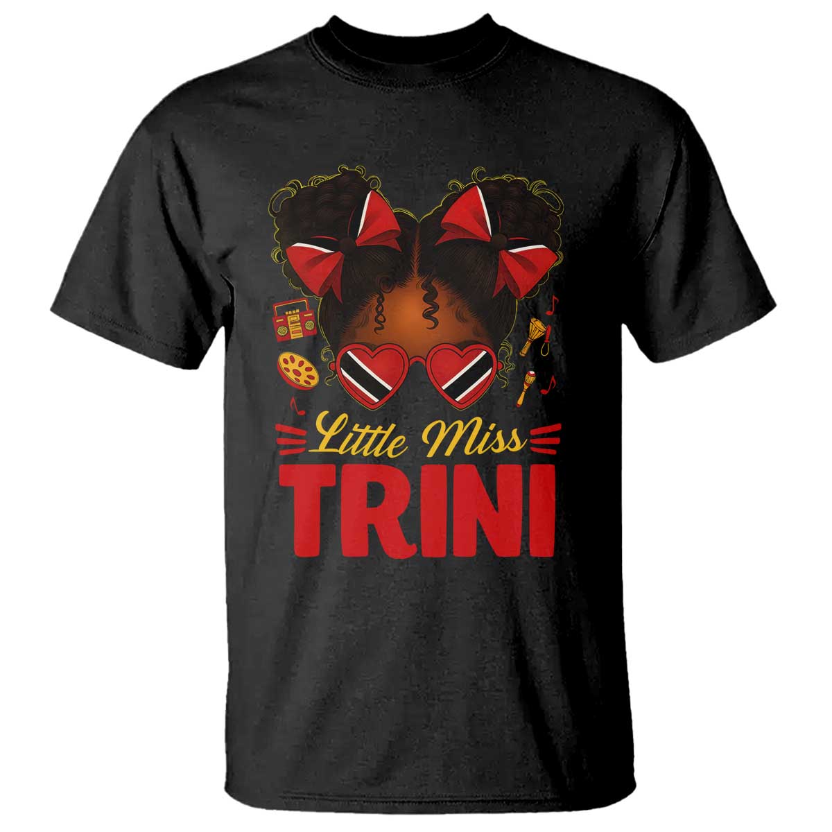 Little Miss Trinidad And Tobago T Shirt Afro Black Messy Bun Girl Trini Flag Bow TS10 Black Print Your Wear
