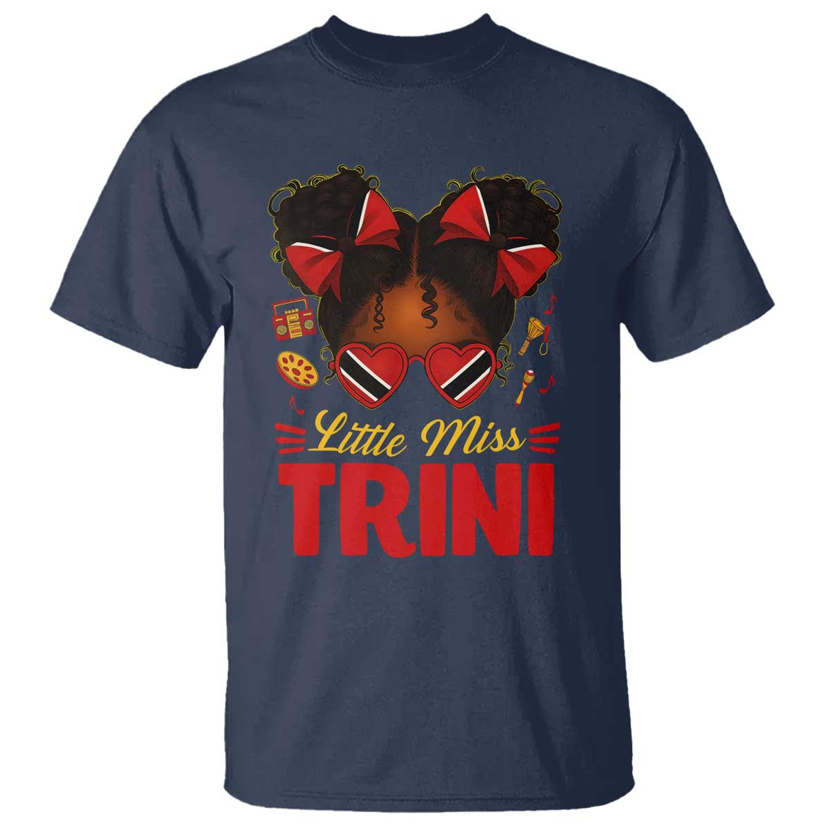 Little Miss Trinidad And Tobago T Shirt Afro Black Messy Bun Girl Trini Flag Bow TS10 Navy Print Your Wear