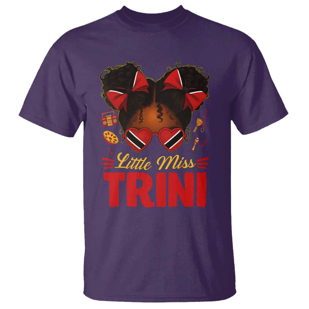 Little Miss Trinidad And Tobago T Shirt Afro Black Messy Bun Girl Trini Flag Bow TS10 Purple Print Your Wear