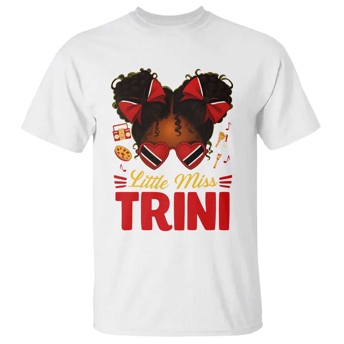 Little Miss Trinidad And Tobago T Shirt Afro Black Messy Bun Girl Trini Flag Bow TS10 White Print Your Wear