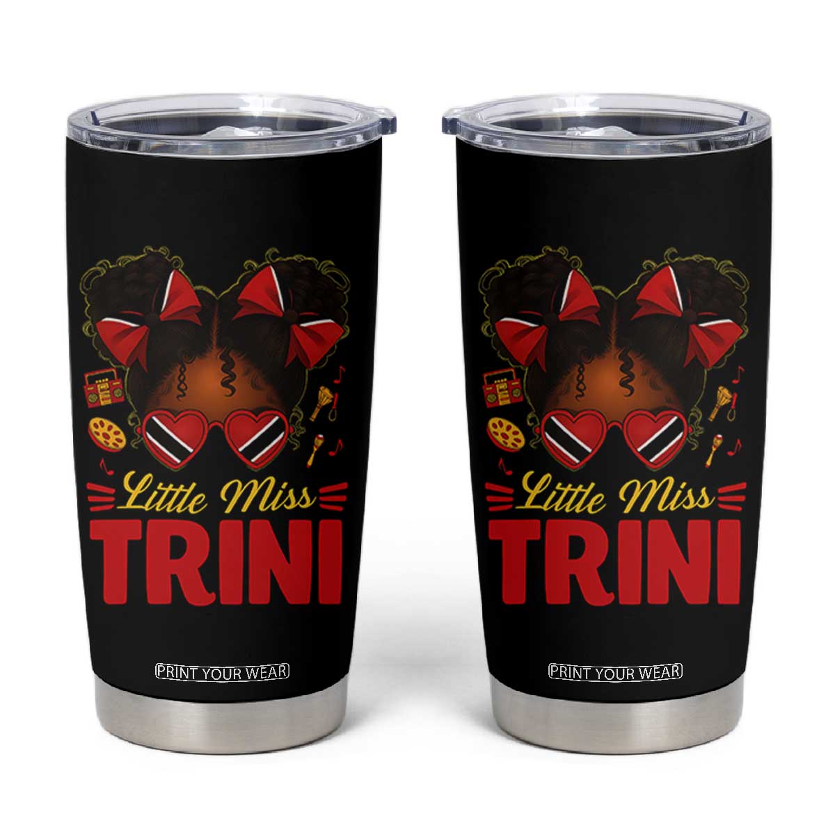 Little Miss Trinidad And Tobago Tumbler Cup Afro Black Messy Bun Girl Trini Flag Bow TS10 Black Print Your Wear