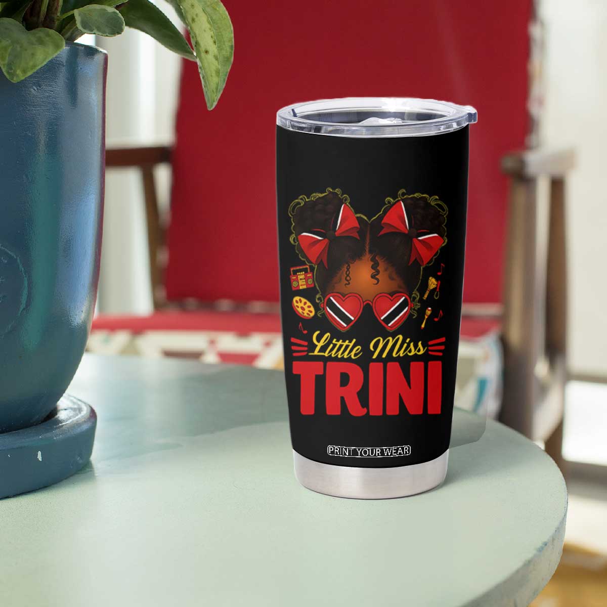 Little Miss Trinidad And Tobago Tumbler Cup Afro Black Messy Bun Girl Trini Flag Bow TS10 Print Your Wear