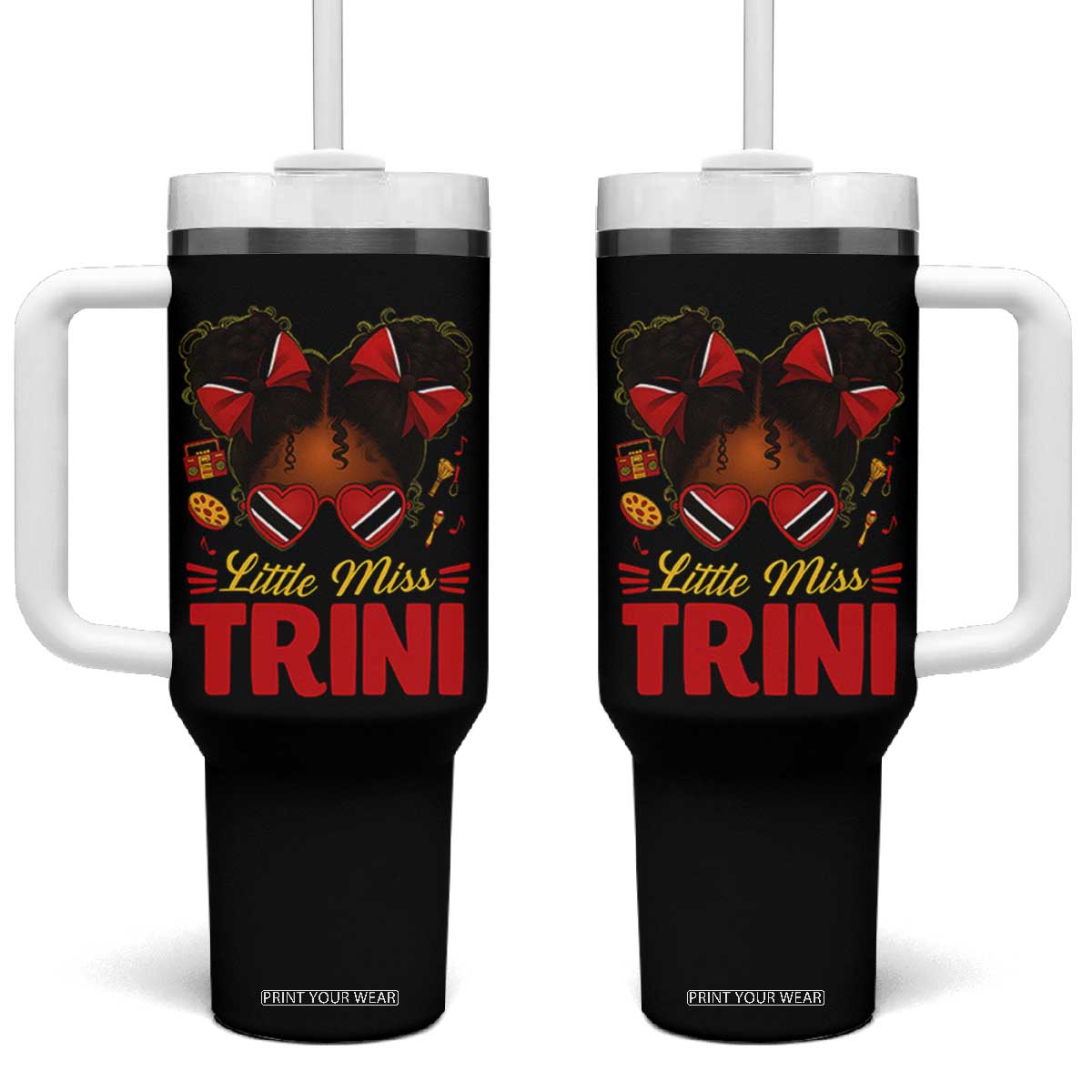 Little Miss Trinidad And Tobago Tumbler With Handle Afro Black Messy Bun Girl Trini Flag Bow TS10 One Size: 40 oz Black Print Your Wear