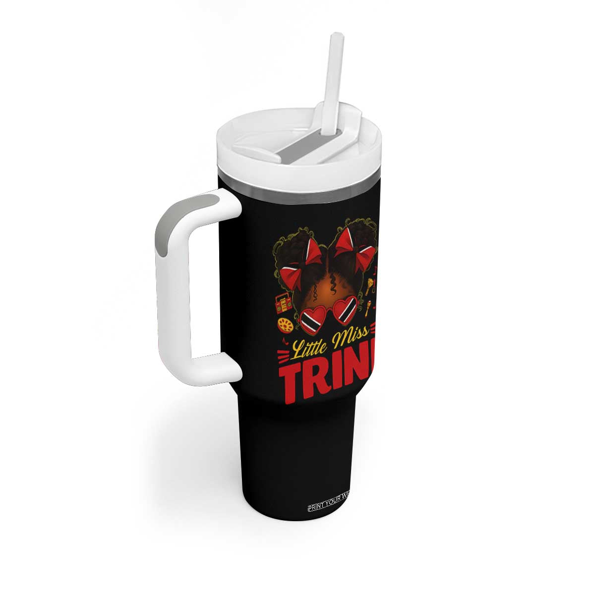 Little Miss Trinidad And Tobago Tumbler With Handle Afro Black Messy Bun Girl Trini Flag Bow TS10 Print Your Wear