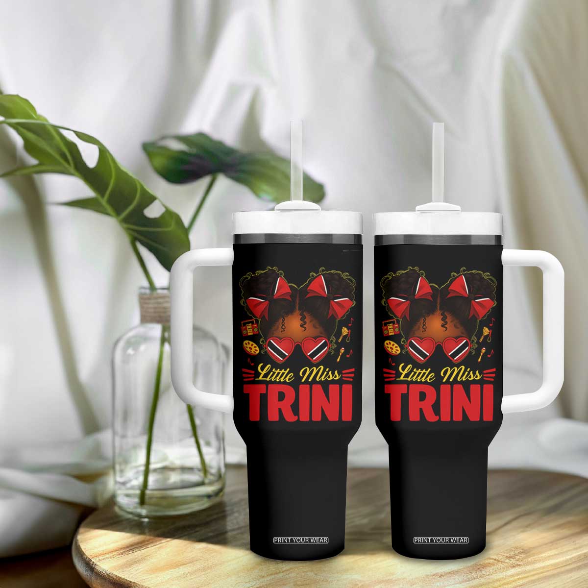 Little Miss Trinidad And Tobago Tumbler With Handle Afro Black Messy Bun Girl Trini Flag Bow TS10 Print Your Wear