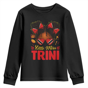 Little Miss Trinidad And Tobago Youth Sweatshirt Afro Black Messy Bun Girl Trini Flag Bow TS10 Black Print Your Wear