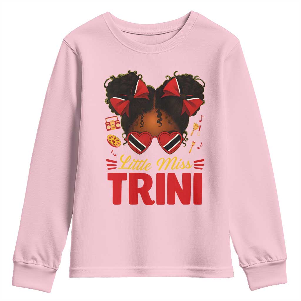 Little Miss Trinidad And Tobago Youth Sweatshirt Afro Black Messy Bun Girl Trini Flag Bow TS10 Light Pink Print Your Wear
