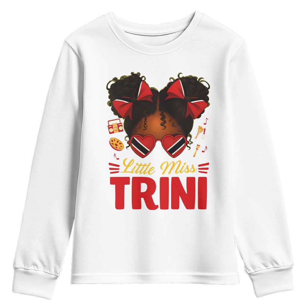 Little Miss Trinidad And Tobago Youth Sweatshirt Afro Black Messy Bun Girl Trini Flag Bow TS10 White Print Your Wear
