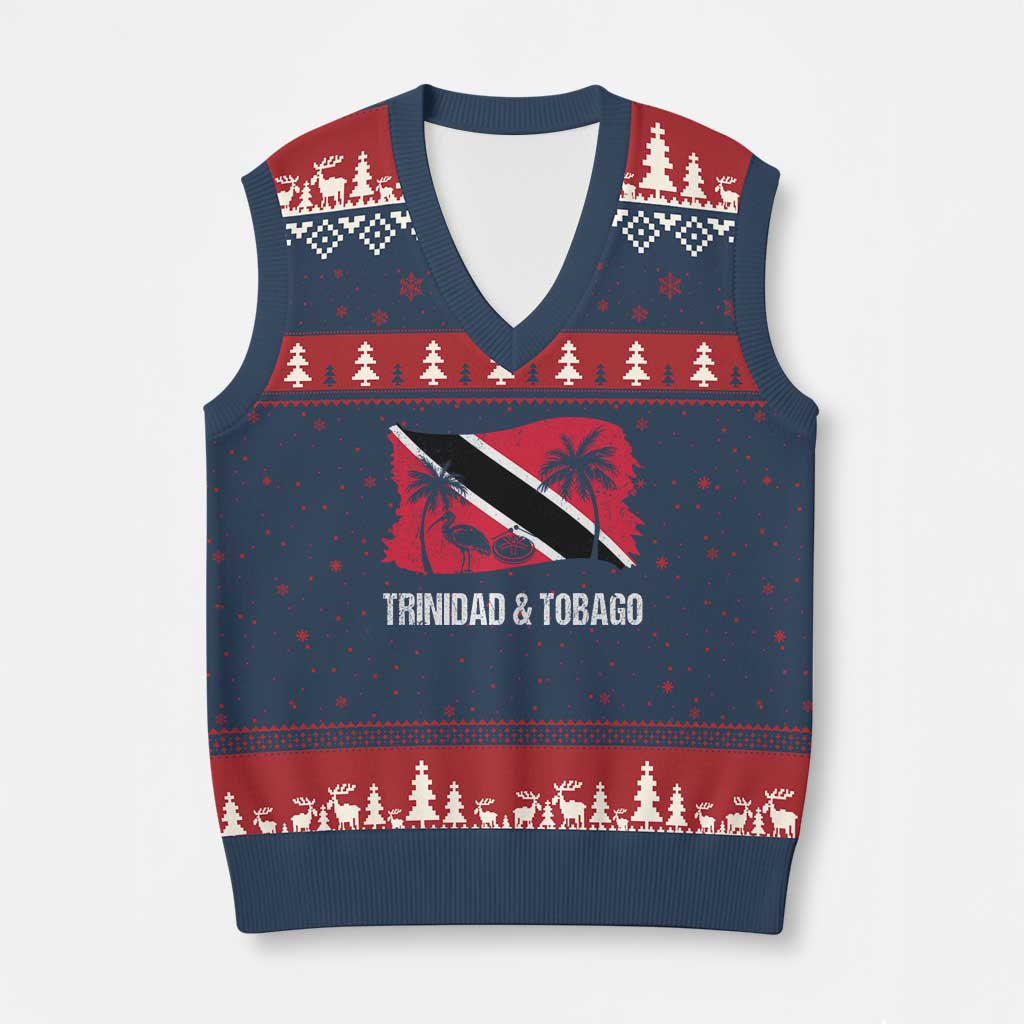 Trini Pride V-Neck Knit Sweater Vest Caribbean Trinidad And Tobago Flag TS10 Navy Red Print Your Wear