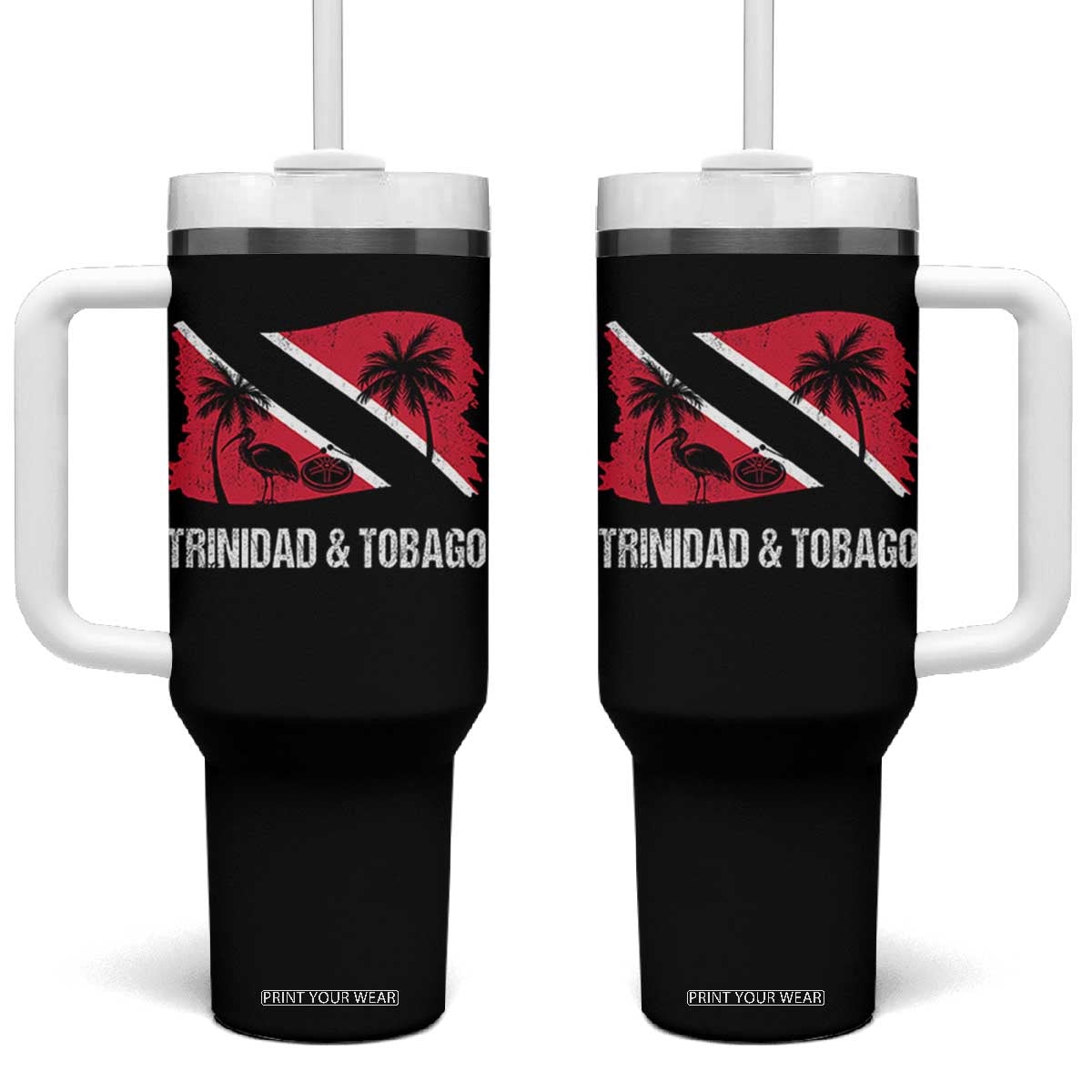 Trini Pride Tumbler With Handle Caribbean Trinidad And Tobago Flag TS10 One Size: 40 oz Black Print Your Wear