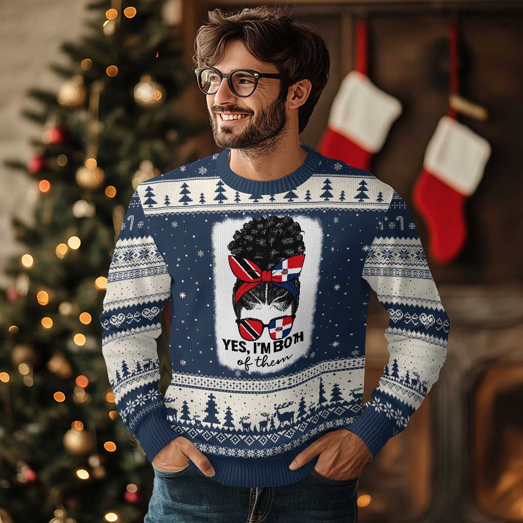 Trini Dominican Girl Ugly Christmas Sweater Yes Im Both Trinidad And Tobago Dominican Pride TS10 Navy Beige Print Your Wear