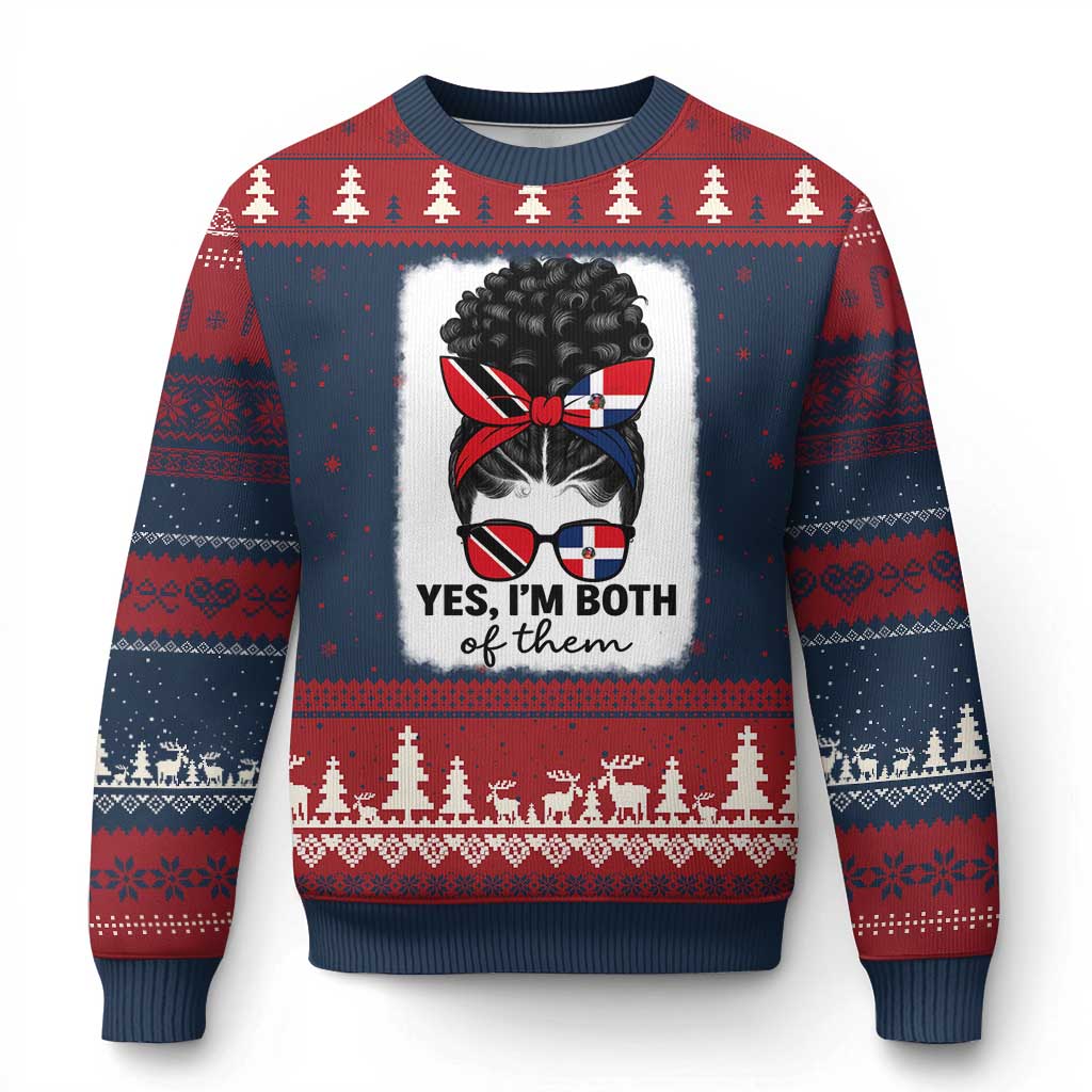 Trini Dominican Girl Ugly Christmas Sweater Yes Im Both Trinidad And Tobago Dominican Pride TS10 Navy Red Print Your Wear
