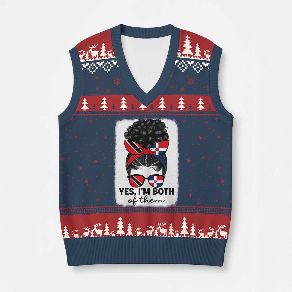 Trini Dominican Girl V-Neck Knit Sweater Vest Yes Im Both Trinidad And Tobago Dominican Pride TS10 Navy Red Print Your Wear