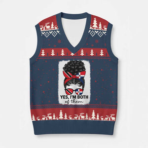 Trini Dominican Girl V-Neck Knit Sweater Vest Yes Im Both Trinidad And Tobago Dominican Pride TS10 Navy Red Print Your Wear
