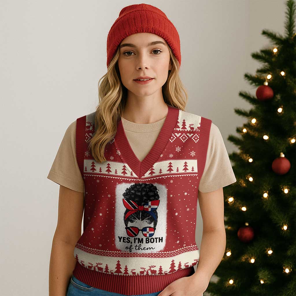 Trini Dominican Girl V-Neck Knit Sweater Vest Yes Im Both Trinidad And Tobago Dominican Pride TS10 Red Beige Print Your Wear