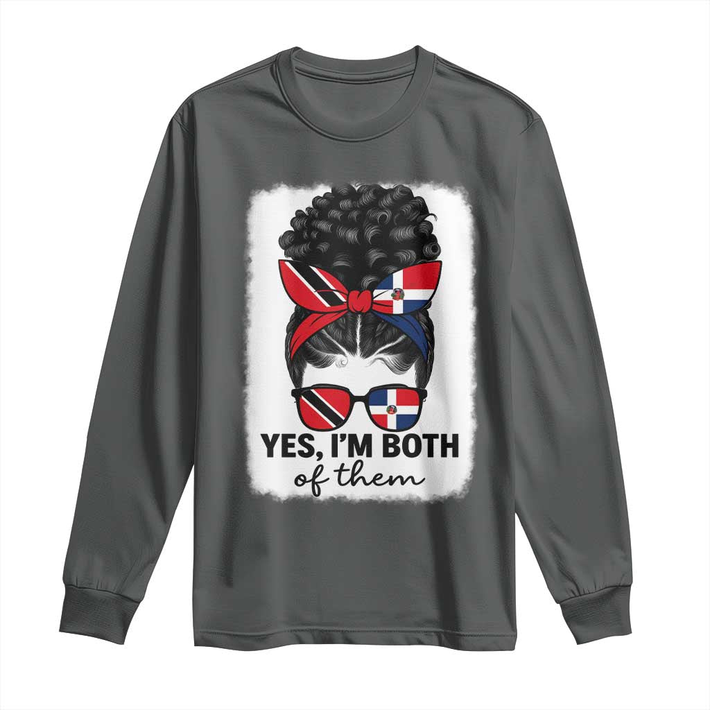 Trini Dominican Girl Long Sleeve Shirt Yes Im Both Trinidad And Tobago Dominican Pride TS10 Dark Heather Print Your Wear
