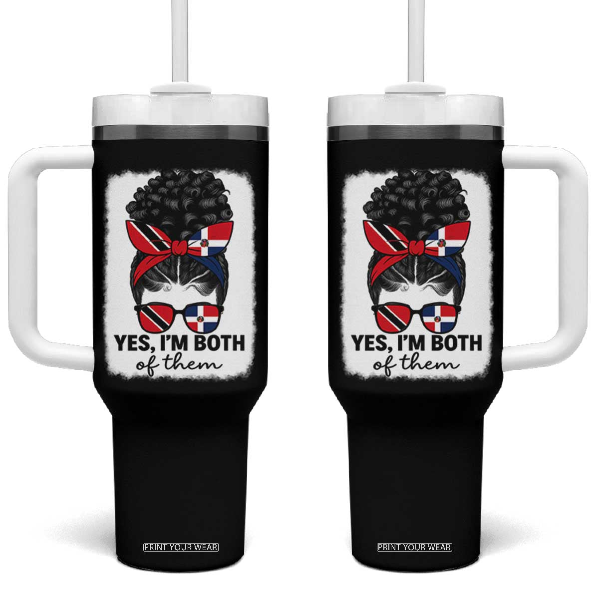 Trini Dominican Girl Tumbler With Handle Yes Im Both Trinidad And Tobago Dominican Pride TS10 One Size: 40 oz Black Print Your Wear
