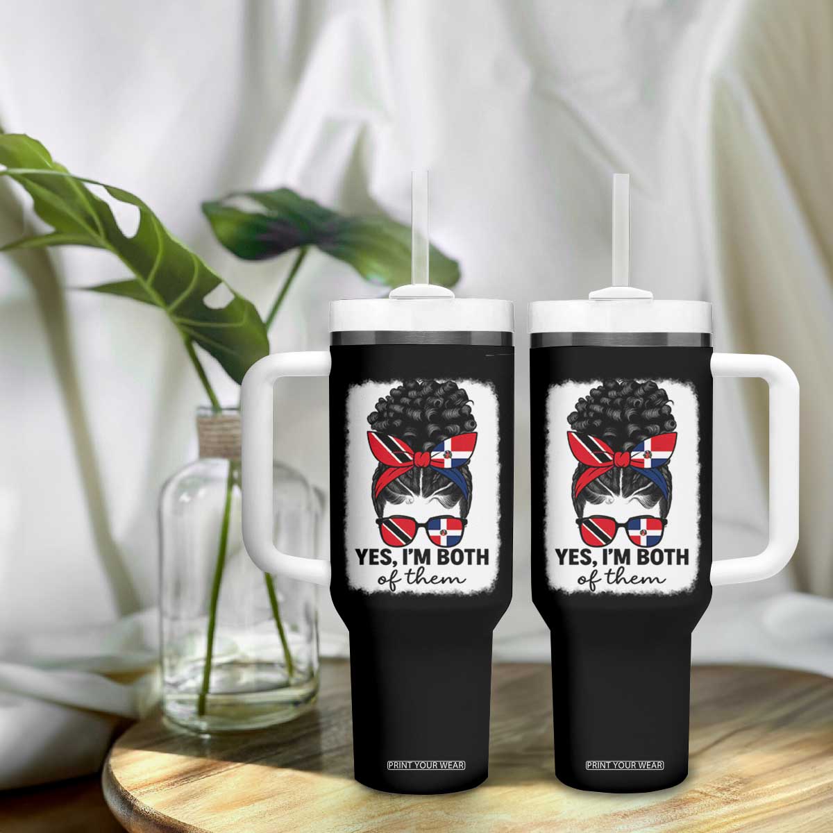 Trini Dominican Girl Tumbler With Handle Yes Im Both Trinidad And Tobago Dominican Pride TS10 Print Your Wear