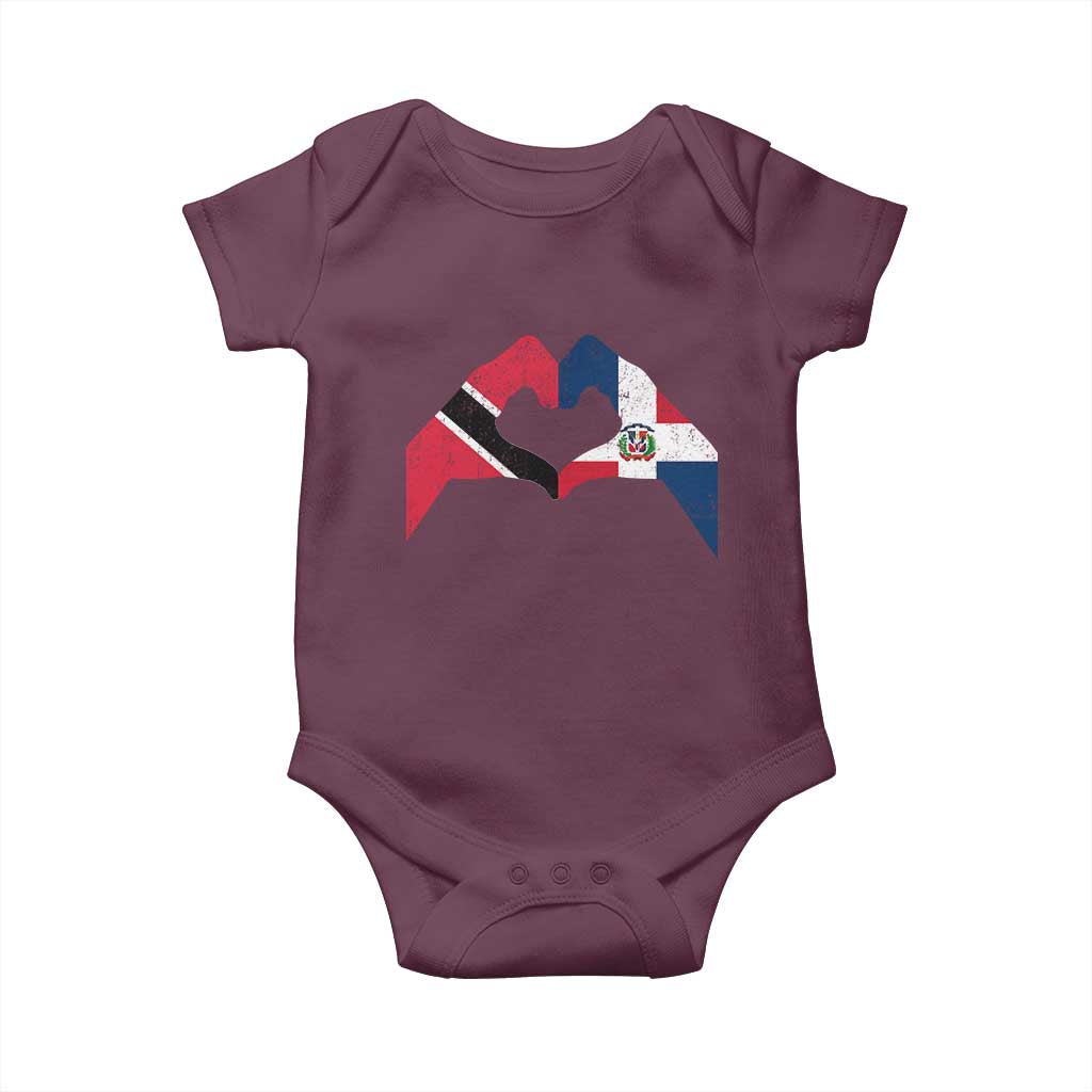 Trinidad and Tobago Dominican Baby Onesie Two Flags One Heart TS10 Maroon Print Your Wear
