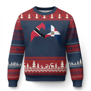 Trinidad and Tobago Dominican Ugly Christmas Sweater Two Flags One Heart TS10 Navy Red Print Your Wear