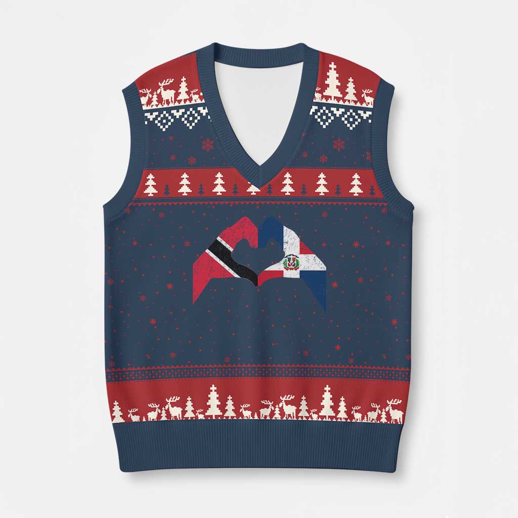 Trinidad and Tobago Dominican V-Neck Knit Sweater Vest Two Flags One Heart TS10 Navy Red Print Your Wear