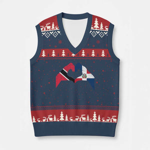 Trinidad and Tobago Dominican V-Neck Knit Sweater Vest Two Flags One Heart TS10 Navy Red Print Your Wear