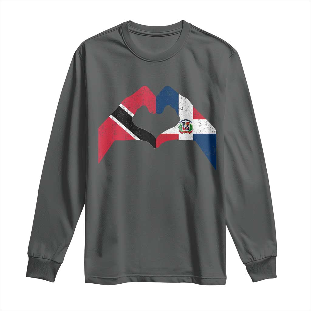 Trinidad and Tobago Dominican Long Sleeve Shirt Two Flags One Heart TS10 Dark Heather Print Your Wear