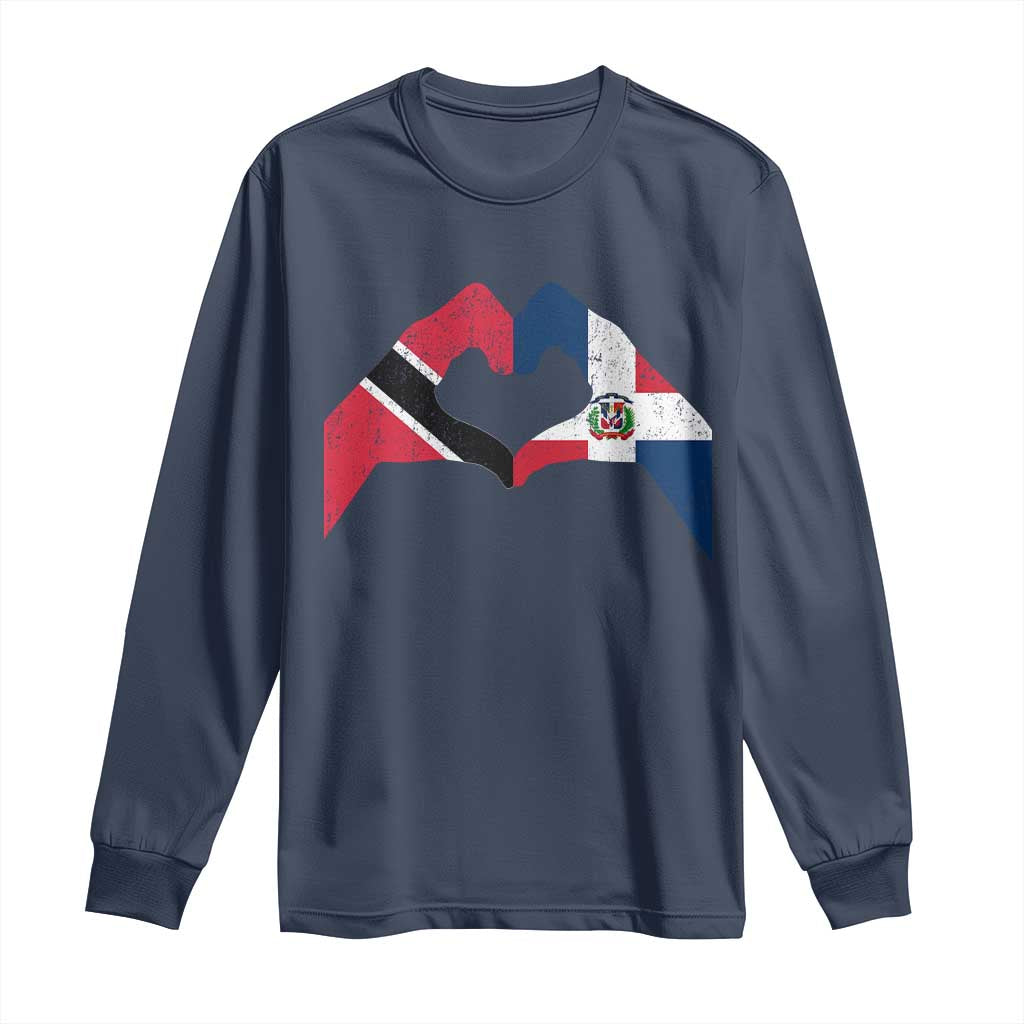 Trinidad and Tobago Dominican Long Sleeve Shirt Two Flags One Heart TS10 Navy Print Your Wear