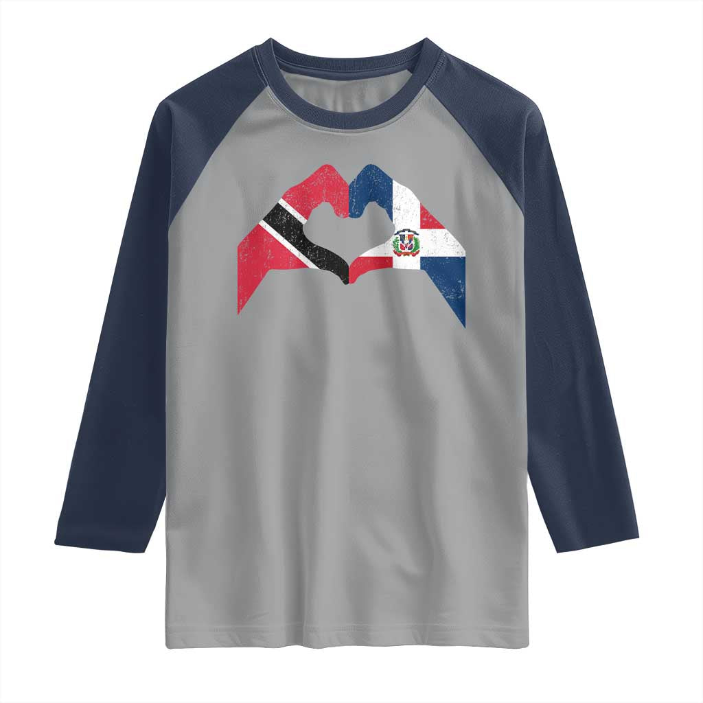 Trinidad and Tobago Dominican Raglan Shirt Two Flags One Heart TS10 Sport Gray Navy Print Your Wear