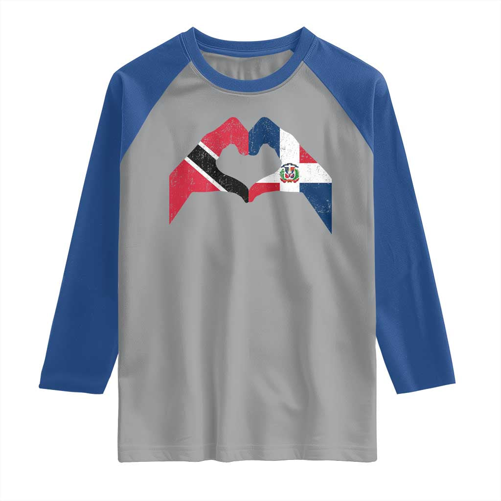 Trinidad and Tobago Dominican Raglan Shirt Two Flags One Heart TS10 Sport Gray Royal Print Your Wear