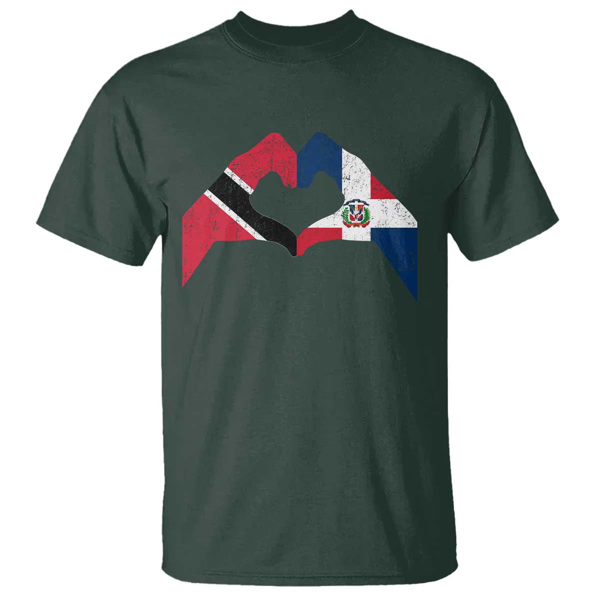 Trinidad and Tobago Dominican T Shirt Two Flags One Heart TS10 Dark Forest Green Print Your Wear