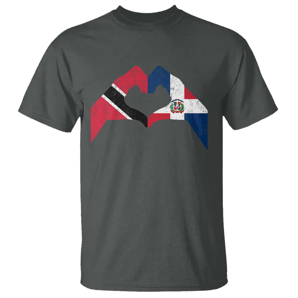 Trinidad and Tobago Dominican T Shirt Two Flags One Heart TS10 Dark Heather Print Your Wear